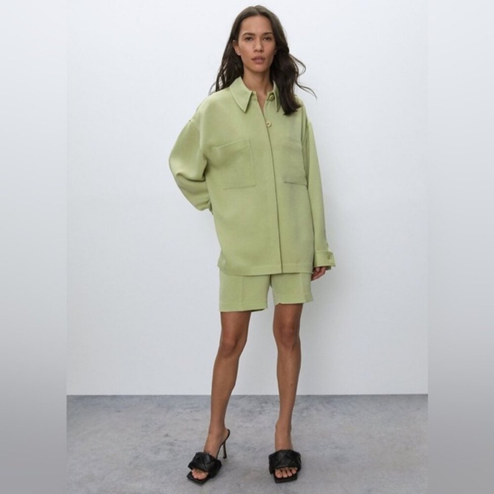 Aritzia Babaton light mint green oversized button down collared jacket size S